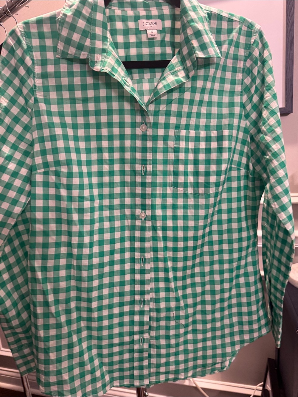 J. Crew Green and White Gingham Button-Down Shirt